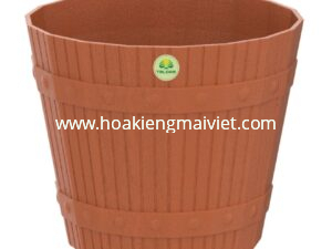 Chậu Nhựa Giả Thùng Gỗ Dây Đai
